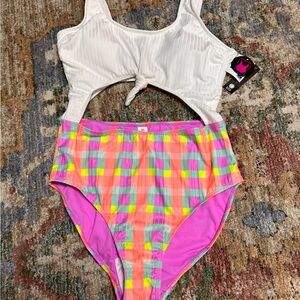 No Boundaries White and Pink One Piece Swimsuit